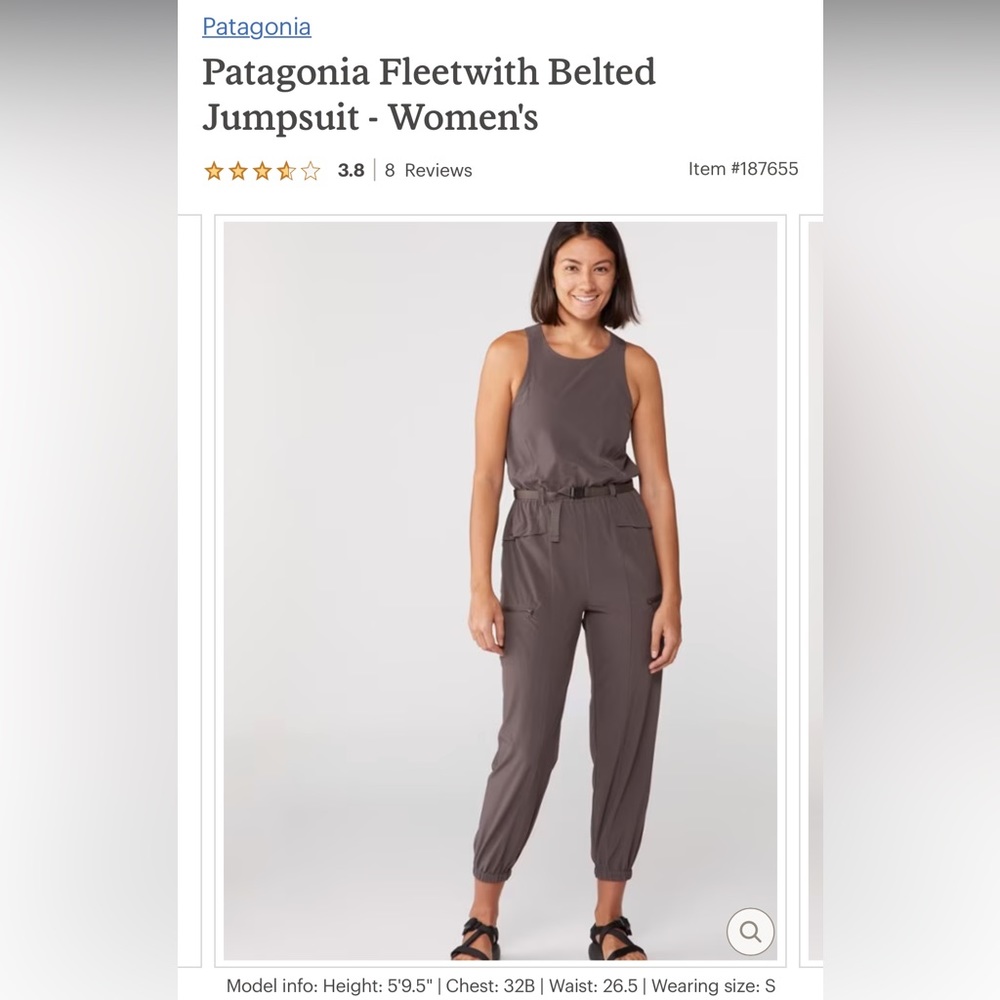 BNWT Patagonia Fleetwith belted Jumpsuit. Basalt Brown Women’s XL